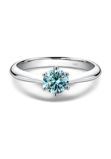 Mavi Bague Ringen 1.0 Karat D Renk Mozanit Alyans Kadınlar Için En Kaliteli 18 K Beyaz Altın Renk 925 Ayar Gümüş Takı