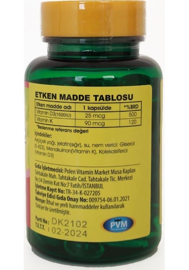Vitapol Vitamin D3 Vitamin K2 100 Softgel D Vitamini K Vitamini S