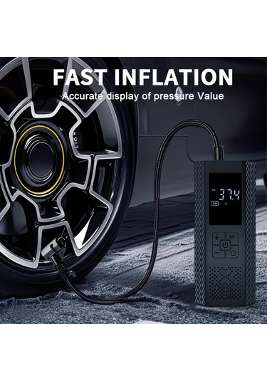 Primepickings Kablosuz Dijital Ekranlı Hava Pompası Portable Araç Bisiklet Motosiklet Ve Toplar İçin Şarj Edilebilir Lityum Pil Usb Type-c Bağlantılı