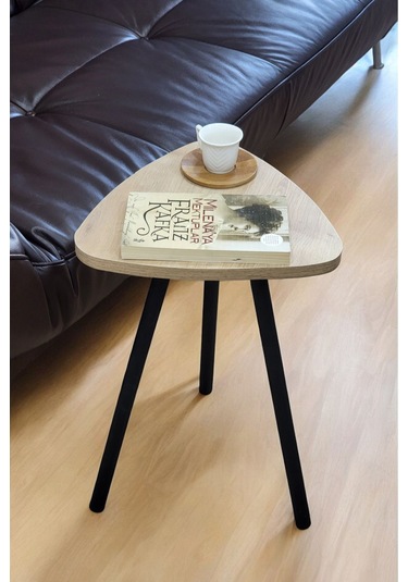 Yüksek Kalite Tekli Pena Üçgen Zigon Sehpa Çay Sehpası Servis Sehpası Boyalı Ahşap Ayaklı Safir Meşe