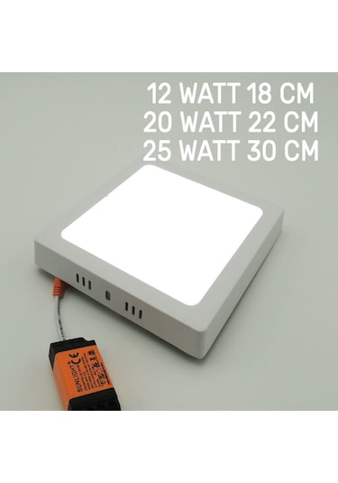 Kare Sıva Üstü Led Panel Armatür Trafolu Beyaz Gün 12/20/25W Beyaz