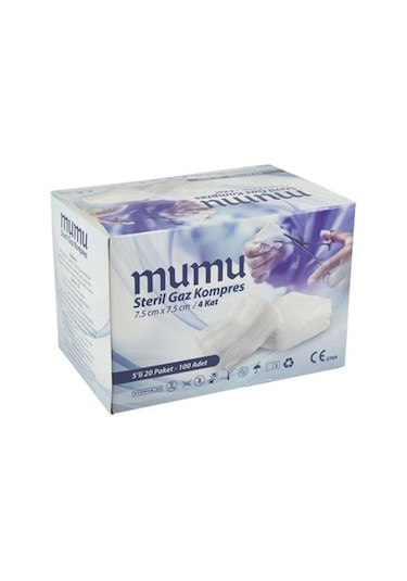 Mumu Steril Gazlı Bez 100'Lü. Kompres Spanç 7.5X7.5 4 Kat