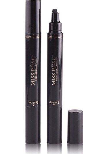 Sones 2'si 1 Arada Siyah Su Geçirmez Çift Başlı Hızlı Kuruyan Eyeliner Mühür Damga Kalemi