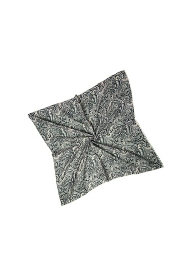 Ebruli Pamuklu Etnik Desenli Soft Eşarp 90x90 Cm Siyah - Vizon