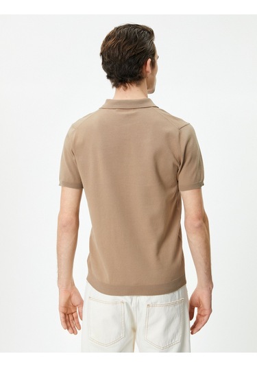 Koton Polo Yaka Triko Kazak Kısa Kollu Düğmeli Deve Tüyü 4sam70009ht Vizon