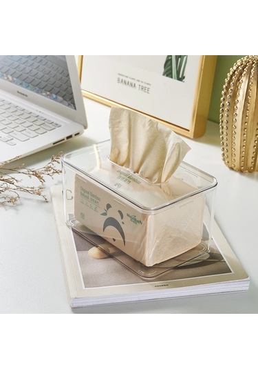 Gri L-zarif Doku Kutusu Yüksek Dereceli Çekme Kağit Kutu Akrilik Ev Sehpa Çok Fonksiyonlu Uzaktan Kumanda Masaüstü Saklama Kutusu