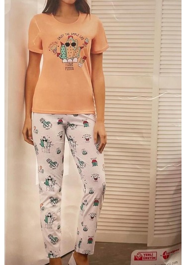 Alperi 78-393 Bayan Kısa Kol Pijama Takım-somon Somon
