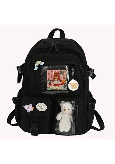 Moveevo Kadınlar İçin Sıfır Nylon Çift Omuzlu Sırt Çantası, Fashion Stili, 40x30x11 Cm, Siyah, Planda Desen, Çalışma/okul Kullanıma Uygun Siyah