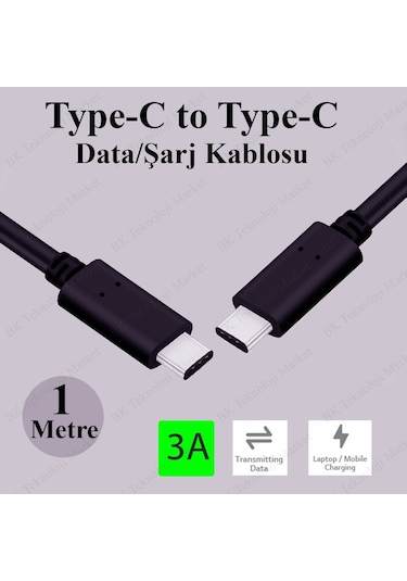 1 Metre Type-C To Type-C 3A Hızlı Data/Şarj Kablosu