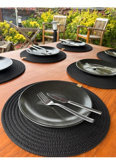 6 Lı Yuvarlak Supla Takımı Kolay Temizlenebilir, Modern Sofralar İçin Siyah