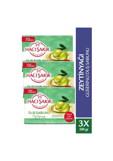 Hacı Şakir Zeytinyağı Gliserinli Saf Zeytinyağı Duş Sabunu 3'lü 4 x 125 G