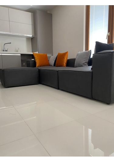 Mode Soft Köşe Koltuk Takımı 4 Modül 13 Koyu Antrasit Nubuk Kumaş