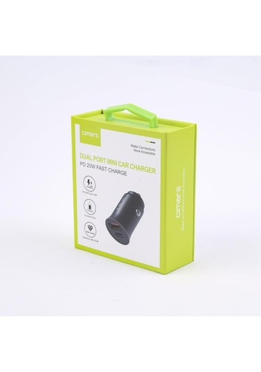 Omars USB Type-C PD 20W Çift Portlu Araç içi Hızlı Şarj Cihazı