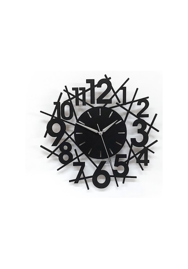 Cajuart Siyah Ahşap Çubuklu Stil Kesim 35 Cm Modern Duvar Saati Siyah