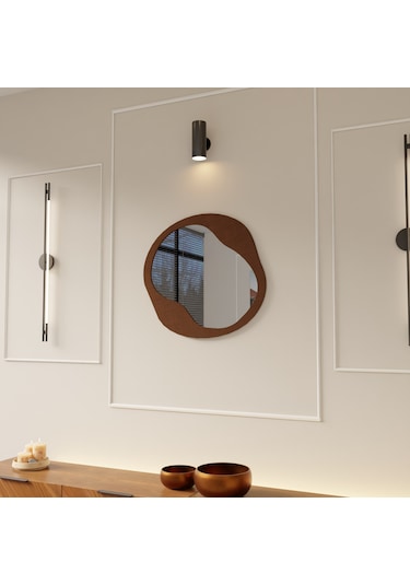 Dekoratif Pleksi Aynalı Ahşap Duvar Dekoru Kahverengi