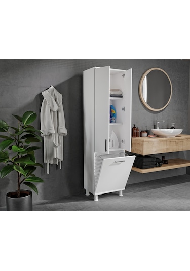 Rosepal Mobilya Sezar Kirli Sepetli Banyo Dolabı Beyaz
