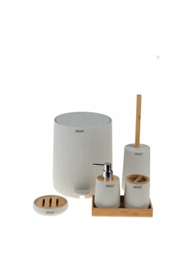Arow Bambu Kapaklı Akrilik 6 Parça Banyo Seti Krem DC1.TR-3728 Krem