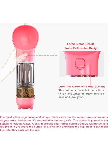 Xiyyadms Taşınabilir 4 Ü 1 Arada Köpek Su Kabı - 300ml, Gıda Saklama, Çöp Torbası Ve Kürek Dahil - Pembe Renk Seçeneği