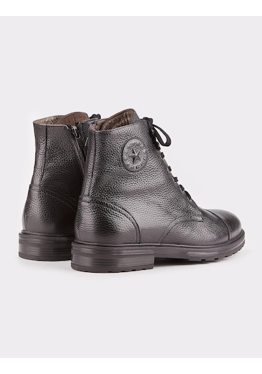 Cabani Hakiki Deri Siyah Bağcıklı Erkek Fermuarlı Günlük Bot Siyah