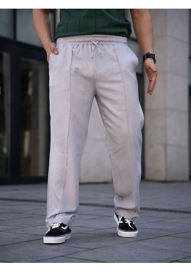 Erkek Keten Cepli Çıma Dikişli Jogger Buggy Pantalon Rahat Kalıp - Gri Gri