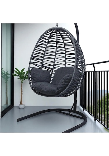 Armut Salıncak Tek Kişilik Makrome Ip Örgü Bahçe Balkon Ev Salıncağı Gri