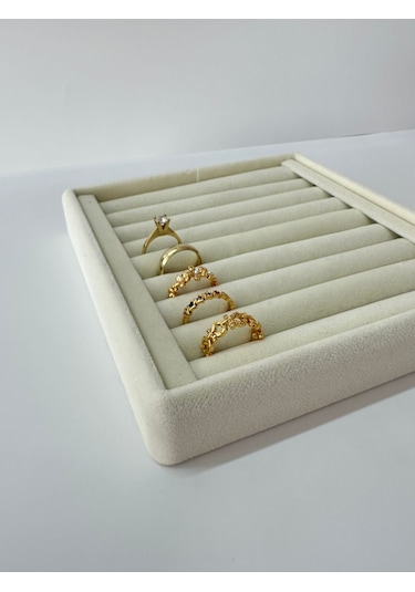 Yerli Üretim Süet Kumaş Krem Renk 15 Cm / 15 Cm Yüzük Sergileme S Krem