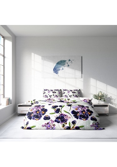 Monohome Purple 3D Pamuk Saten Çift Kişilik Nevresim Takımı