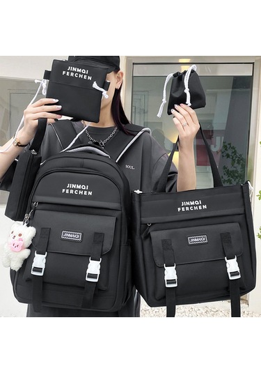 Suntek Okul Çantaları Set Tuval Sırt Çantası Kalem Çanta Siyah