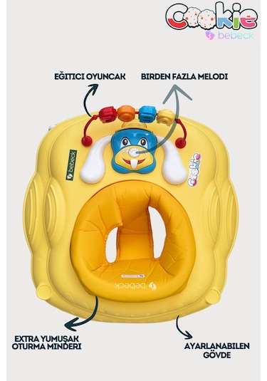 Cookie Ayarlanabilen Müzikli Yumuşak Pedli Lüks Yürüteç Sarı