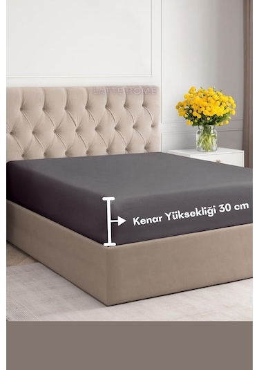 Antrasit Renkli %100 Pamuklu Penye Kumaş Fitted Lastikli Çarşaf Antrasit