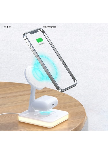 Butu Jjt-992İçin Usb Çıkışlı 3'ü 1 Arada Manyetik Kablosuz Şarj Cihazı Beyaz