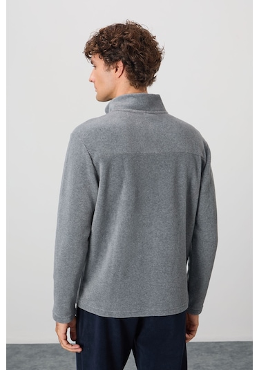 Tommy Life River Gri Melanj Dik Yaka Erkek Polar Sweatshirt - 88310 GRİ MELANJ