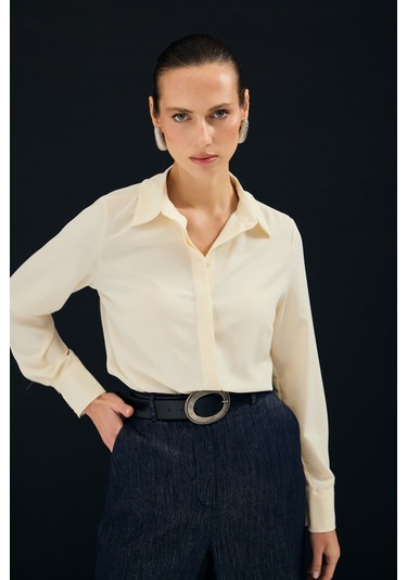 Sateen Klasik Düz Gömlek - Sarı-136997