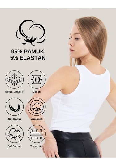 Kaşkorse Kalın Askılı Body Atlet, Fitilli Kumaş, Likralı, Basic Siyah Atlet Beyaz