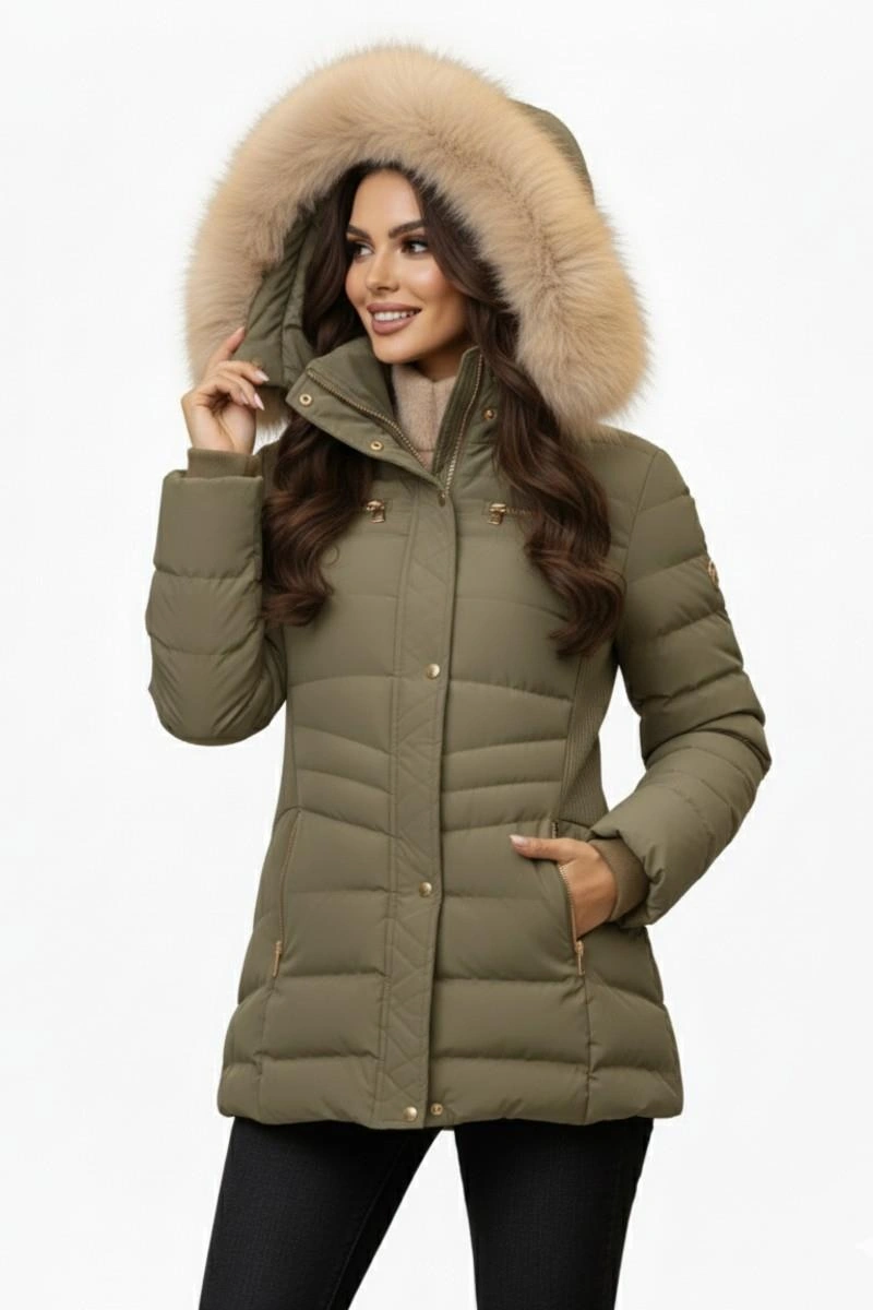 Kadın Büyük Beden Spor Kapüşonlu İçi Peluş Mont M5306 Bgl-st04892 Haki