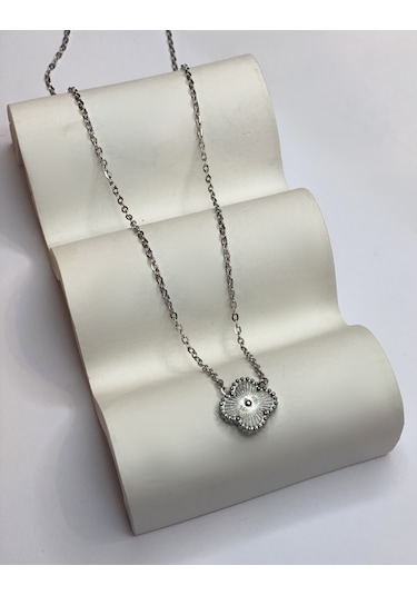 Kadın Minimal Yonca Model Çelik Kolye Silver