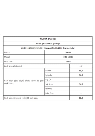 Tecna SÜO 604BE 4 Gözlü Gazlı Set Üstü Ocak