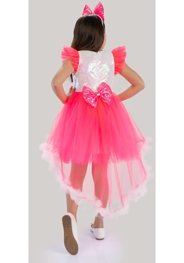 Beyaz Barbie Ponpon Kuyruk Etekli Barbie Taçlı Kız Çocuk Doğum Günü Parti Elbisesi-beyaz Beyaz