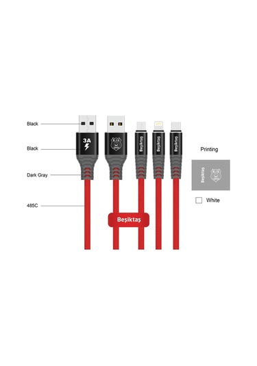 Tmn 503406 Beşiktaş Data+şarj Kablo 3a Mıcro Usb
