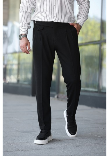 Kuşaklı Pileli Kemer Detaylı Old Money Kumaş Pantolon Siyah