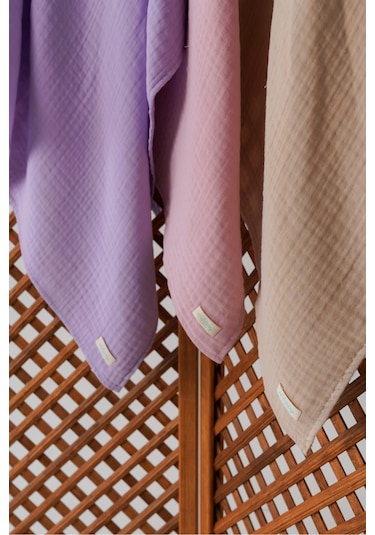 Pamuk 4 Katlı Müslin Battaniye Seti 3'lü Pembe