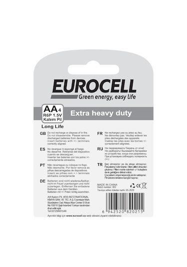 Eurocell- Aa4 R6p 1.5 V Kalem Pil