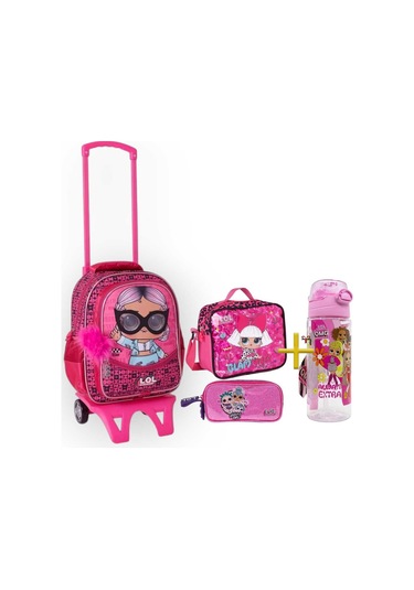 Çekçekli Okul Çantası, Kalemlik, Suluk & Matara Pembe