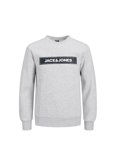 Jack & Jones Erkek Gögüs Logo Baskılı Sweatshirt - Minder 12193076 Beyaz Beyaz Melanj