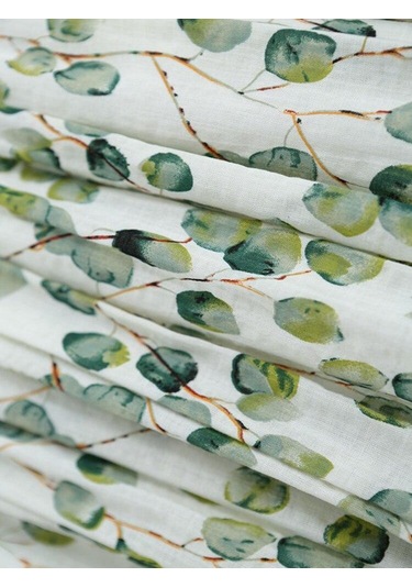 Qooth İlkbahar Yaz Kadın Yüksek Belli Çiçek Baskılı Etekler Elastik Bel Zarif Rahat Keten Pamuk Midi Yeşil Etekler Qt1712 Yeşil