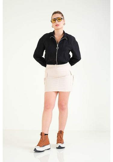 Giyim Dünyası Kadın Paraşüt Crop Mont Siyah 001