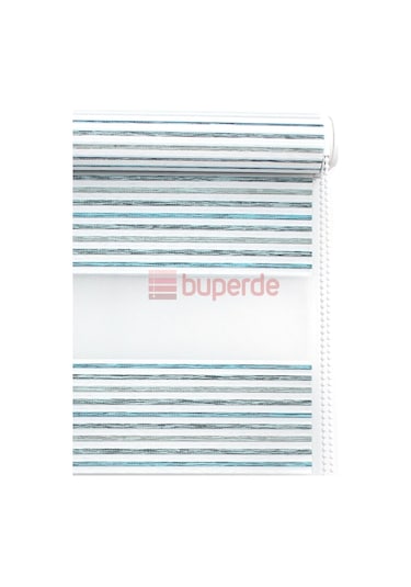 Buperde Turkuaz Beyaz Renkli Pilise Pliseli Zebra Stor Perde