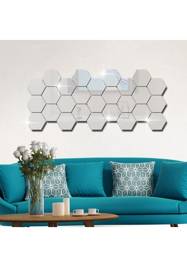 Yapışkanlı Akrilik Gümüş Ayna Seti 12 Adet Renksiz