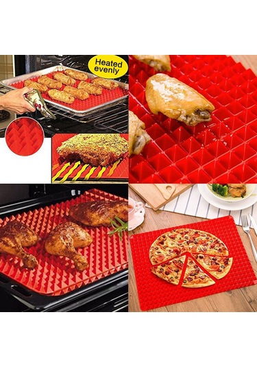 Siyah 40x27 Cm Kırmızı Piramit Bakeware Tava Yapışmaz Barbekü Silikon Mat Mikrodalga Fırın Barbekü Tepsisi Araçları Siyah