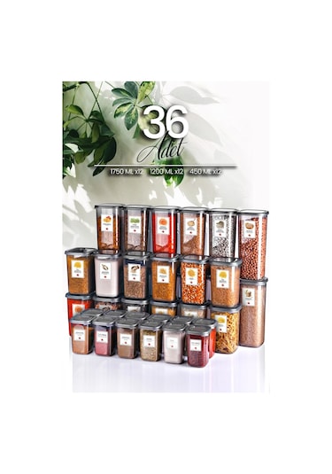 KitchenLife 36'lı Etiketli Modernity Kare Erzak Saklama Kabı Seti 1750ml X12 -1200ml X12 - 450ml X12